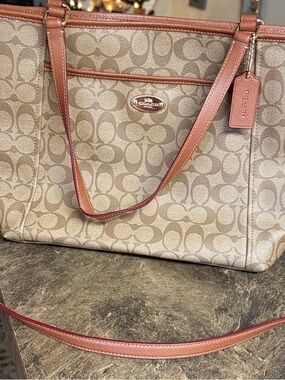 Coach Beige Signature Canvas Tote with Brown Trim, new without tags